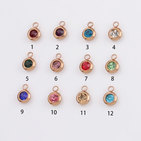 Runde Geburtsstein Charms 304 Edelstahl Roségold Vergoldet Strass Anhänger Für DIY Schmuckherstellung Handwerk