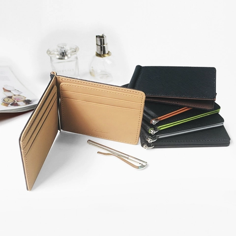 Minimalistisches PU Leder Geldklammer Geldbörse Für Herren Damen Einfarbig Kreuzmuster Kartenetui Schlanke Faltbare Brieftasche Mit Metallklammer