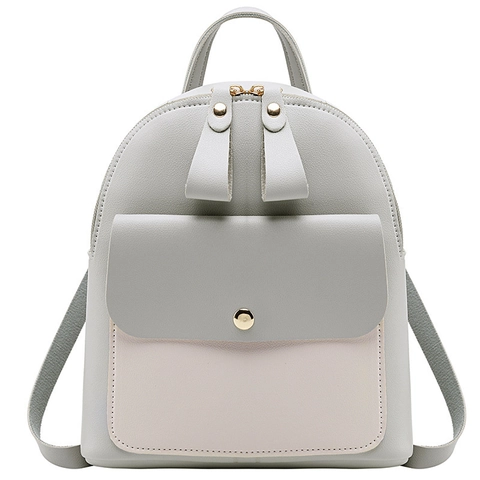 Damen Mini Rucksack PU Leder Kontrastfarben Doppelreißverschluss Koreanischer Stil Kleine Lässige Modetasche Mädchen