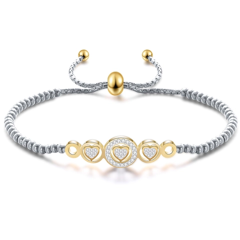 Adjustable Stainless Steel Heart Charm Bracelet Elegant Rhinestone Inlaid Bead Chain Fashion Jewelry For Women