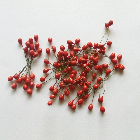 Artificial Red Christmas Berry Stems Realistic Stone Powder Beads For DIY Wreath Garland Home Holiday Party Decoration