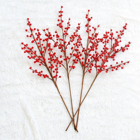 Artificial Red Berry Branches Holly Fruit For Christmas New Year Home Decor Vase Filler Bendable Stem Floral Arrangement
