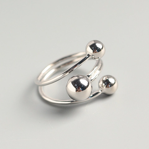 925 Sterling Silber Ring Minimalistisch Gewickelte Linie Mehrlagig Geometrisch Drei Kugeln Verstellbar Fingerschmuck Damen