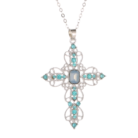 Collana Con Pendente A Croce Vintage Lega Filigrana Cava Strass Gemma Catena Da Clavicola Bohémien Gioielli Donne
