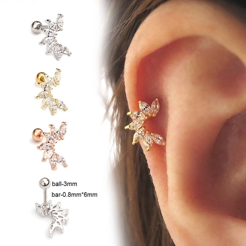 Marquis Cubic Zirconia Curved Stud Earrings With Stainless Steel Earring Post Screw Back Cartilage Piercing Jewelry