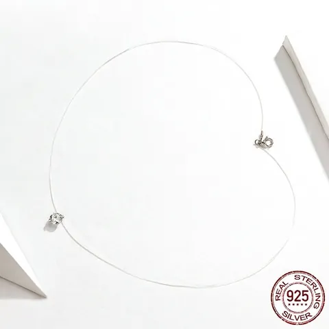 Minimalist Invisible Fishing Line Necklace 925 Sterling Silver Round Zirconia Pendant Floating Necklace Women Jewelry