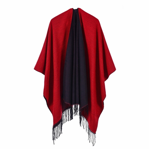 Damen Kaschmir-Imitat Schal Großer Schal Wrap Dual Use Einfarbig Quaste Poncho Für Winter Herbst Warm Halten Street Style