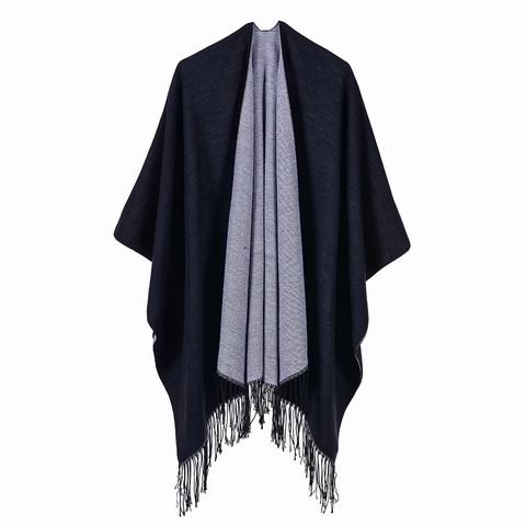 Damen Kaschmir-Imitat Schal Großer Schal Wrap Dual Use Einfarbig Quaste Poncho Für Winter Herbst Warm Halten Street Style