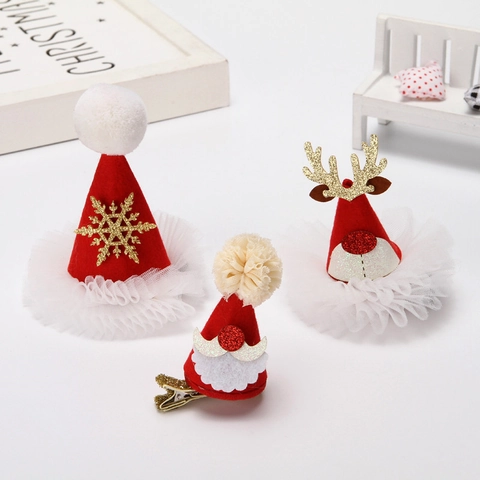 Mini Christmas Hat Headband And Sequin Hair Clip With Plush Fur Trim For Holiday Party Festive Hair Accessories For Kids