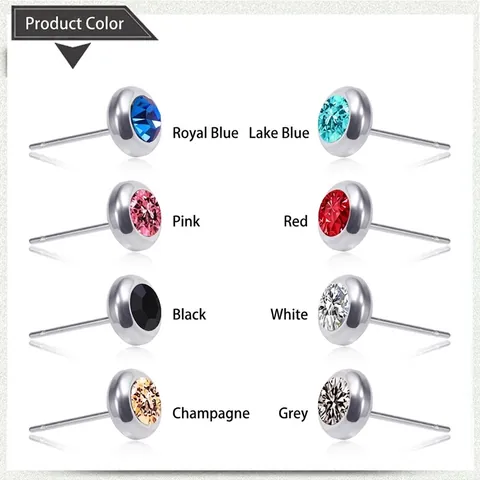 Classic Round Stud Earrings 304 Stainless Steel With Colorful Rhinestone Hypoallergenic Minimalist For Men Women