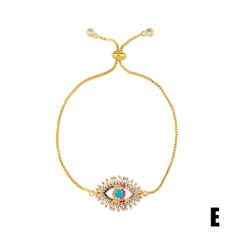 Adjustable Alloy Rainbow Rhinestone Evil Eye Shell Charm Bracelet For Women Boho Fashion Jewelry Gift Gold Silver Bracelet