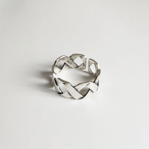 Vintage Ring Aus 925 Sterlingsilber Gewebtes Kreuz Geometrisch Verstellbar Minimalistischer Fingerschmuck Damen