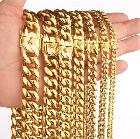 Men Unisex Stainless Steel Cuban Link Chain Necklace Gold Plated Heavy Hip Hop Dragon Head Clasp Fashion Jewelry