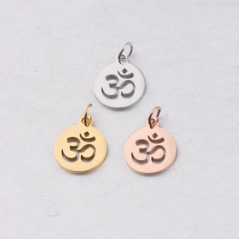 Colgante De Símbolo Om Hueco Acero Inoxidable 304 Redondo Yoga Espiritual DIY Fabricación De Joyas Accesorio
