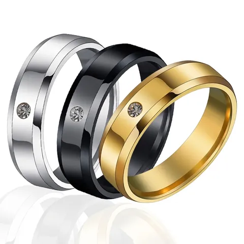Anillo De Acero Inoxidable Banda De Borde Biselado Con Circonita Joyería Pulida Minimalista Para Hombres Y Mujeres