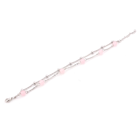 Bracciale A Doppio Strato Acciaio Al Titanio Perle Di Cristallo Fragola Rosa Stile Foresta Chic Gioielli Per Donne Ragazze