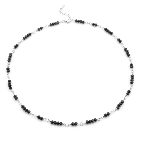 Bracciale Geometrico Fatto A Mano Con Perline Di Cristallo Nero E Catena In Acciaio Al Titanio Da Donna Regolabile
