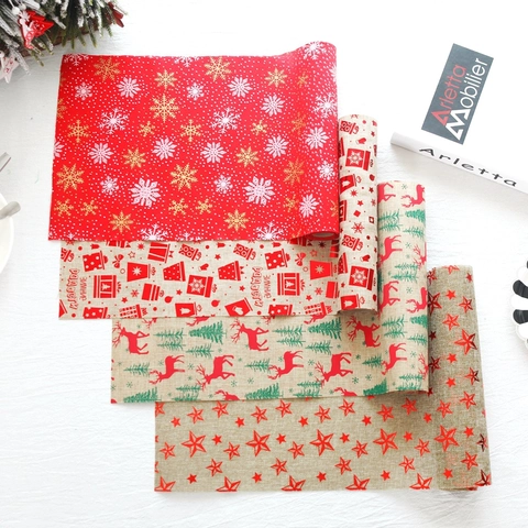 Christmas Table Runner Polyester Linen Texture Reindeer Snowflake Star Print Holiday Dining Room Kitchen Party Decor