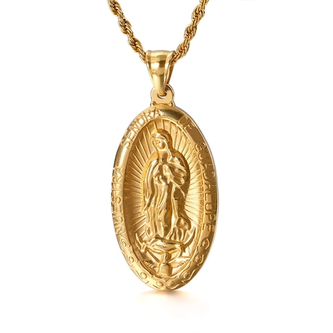 Virgin Mary Pendant Our Lady Of Guadalupe Religious Stainless Steel Oval Medal Catholic Faith Jewelry Accessory