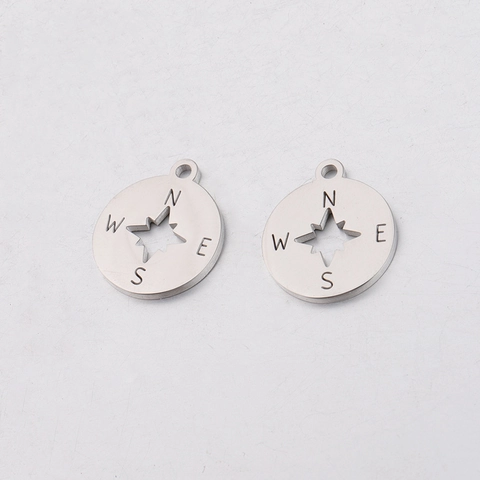 Dijes De Colgante Brújula Acero Inoxidable 304 Redondo Hueco Estrella Dirección NESW Para Accesorios Joyería DIY