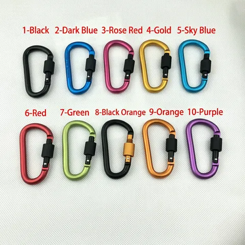 Aluminum Alloy Carabiner D-Ring Keychain Clip With Screw Gate Lock Outdoor Hanging Hook Accessory For Backpack Water Bottle