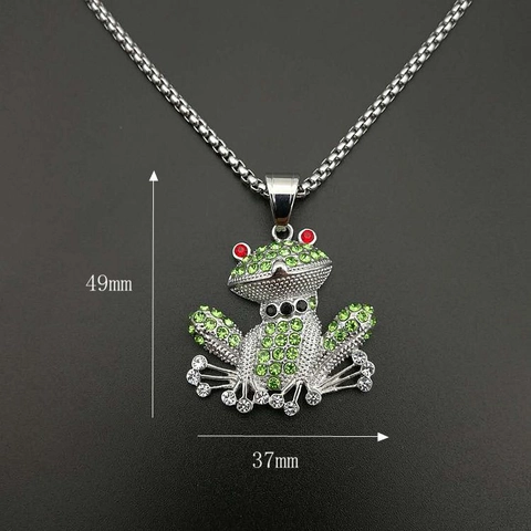 Frog Pendant Necklace Stainless Steel Hip Hop Jewelry With Green Red Rhinestones Animal Fashion For Men Women