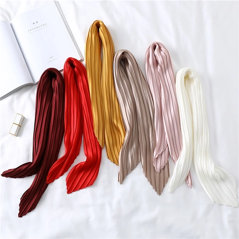 Elegant Solid Color Pleated Satin Square Scarf For Women Modern Accordion Pleats Decorative Neckerchief Fashion Scarf Accessory