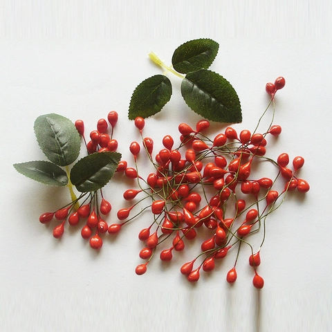 Artificial Red Christmas Berry Stems Realistic Stone Powder Beads For DIY Wreath Garland Home Holiday Party Decoration