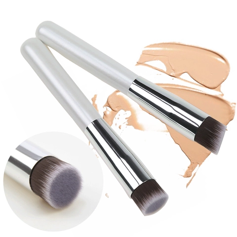 Brocha Para Base Plana Y Biselada Profesional Fibra Sintética Mango De Madera Maquillaje Corrector Para BB Crema