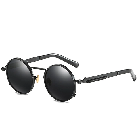 Occhiali Da Sole Polarizzati Steampunk Rotondi Retrò Montatura Metallo UV400 Cerniera Molla Unisex Moda