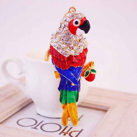 Llavero de Loro Vibrante Metal Esmalte Diamante de Imitación Pájaro Colgante de Bolso Aleación de Zinc Animal para Mujer