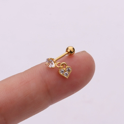 Cartilage Stud Earrings Copper Zircon Heart Moon Wing Flower Bow Design With Stainless Steel Earring Post Piercing Jewelry