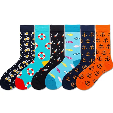 Neuheit Crew Socken Baumwollmischung Atmungsaktiv Lustiges Muster Bier Rakete Anker Casual Mode Für Männer Frauen
