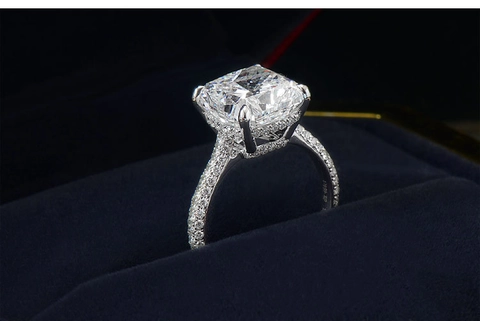 Cushion Cut Cubic Zirconia Ring Copper Platinum Plated Bull Head Setting Pave Engagement Wedding Jewelry For Women
