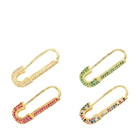Messing Micro Pave Zirconia Veiligheidsspeld Oorbellen Kleurrijke Punk Mode Accessoires Vrouwen
