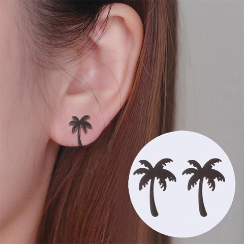 Palm Tree Stud Earrings Tropical Coconut Tree Leaf Stainless Steel Minimalist Jewelry Gift For Women