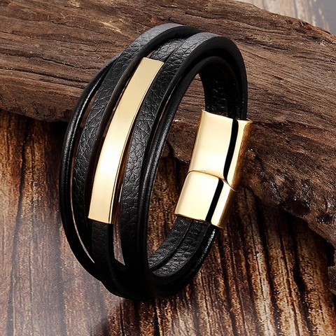 Men Multi-layer Braided Leather Bracelet With Titanium Steel Magnetic Clasp Casual Vintage Titanium Steel Wristband Fashion Jewelry Gift