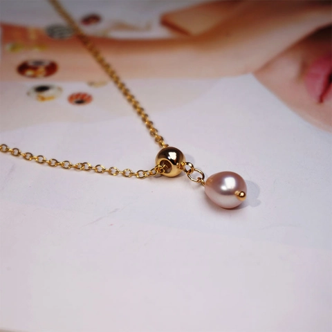 Collana Perla de Agua Dulce Acqua Dolce Goccia Catena Acciaio Titanio Rame Placcato Oro Gioielli Eleganti Per Donne Girocollo