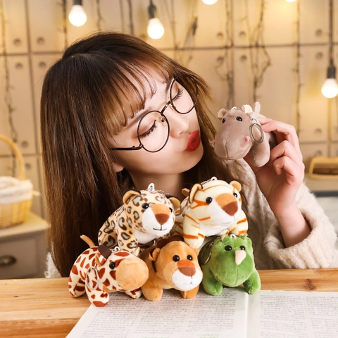 Portachiavi Peluche Animali Della Giungla Mini Giocattolo Imbottito Per Borsa Leone Elefante Tigre Giraffa Leopardo