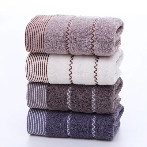 Serviette De Visage En Pur Coton Épaisse Absorbante Jacquard Motif À Vagues Rayée Douce Accessoire De Salle De Bain