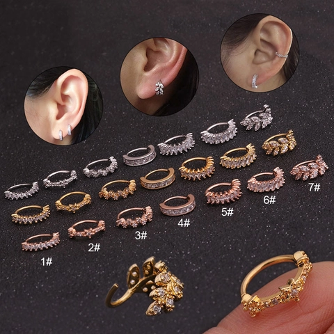 Koperen Zirkonia Kraakbeen Oorknopjes Neusring Piercing Sieraden Mode Blad Ring Schroefsluiting Voor Dames