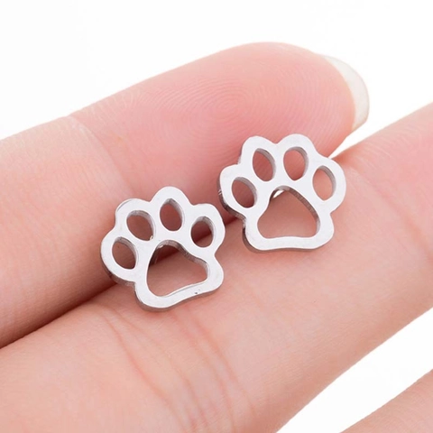 Cat Paw Print Stud Earrings Stainless Steel Hollow Dog Footprint Animal Minimalist Jewelry For Women