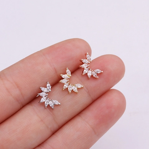 Marquis Cubic Zirconia Curved Stud Earrings With Stainless Steel Earring Post Screw Back Cartilage Piercing Jewelry