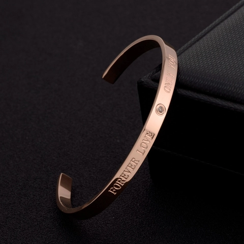 Forever Love Only You Gravur Armreif Titanstahl Roségold Mit Zirkon Verstellbar Mode Schmuck Damen