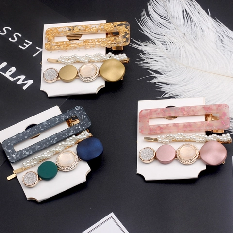 Alloy Faux Artificial Pearl Resin Geometric Hair Clips Women Girls Korean Style Elegant Vintage Side Hairpins Hair Accessories