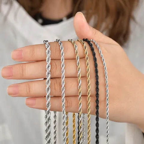 Collar De Cadena De Cuerda De Acero Inoxidable Metal Hip Hop Punk Joyería Minimalista Para Hombres Mujeres Cierre Langosta
