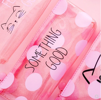 Astuccio Per Matite Con Motivo Gatto Rosa Glitter PVC Trasparente Portapenne Custodia Con Cerniera