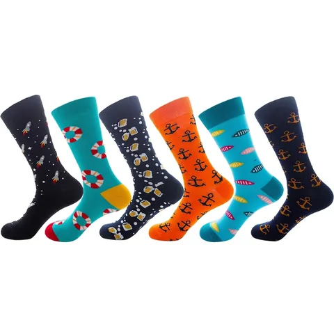 Neuheit Crew Socken Baumwollmischung Atmungsaktiv Lustiges Muster Bier Rakete Anker Casual Mode Für Männer Frauen