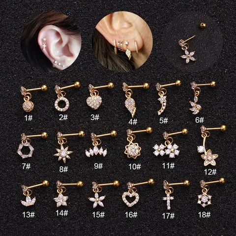 Pendientes De Cartílago Circonita Cúbica Cobre Incrustado Acero Inoxidable Joyería De Piercing Para Mujer Moda Fina
