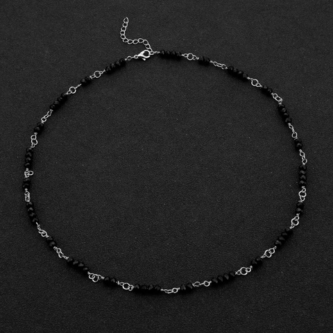 Bracciale Geometrico Fatto A Mano Con Perline Di Cristallo Nero E Catena In Acciaio Al Titanio Da Donna Regolabile
